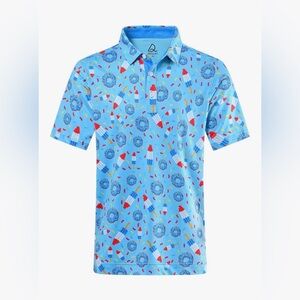 Deolax Men’s Golf Polo Red White and Blue 4th of July size Medium
